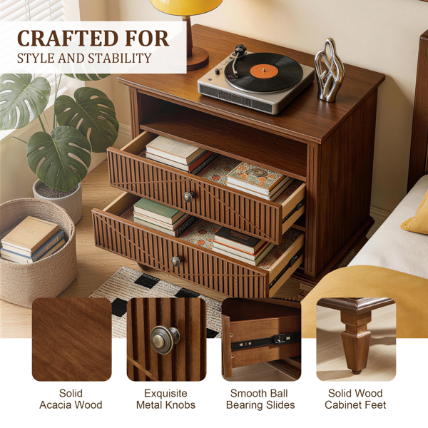Farmhouse Nightstand with Charging Station, 2-Drawer Engineered Wood Storage Cabinet, Bedside Table for Bedroom-3