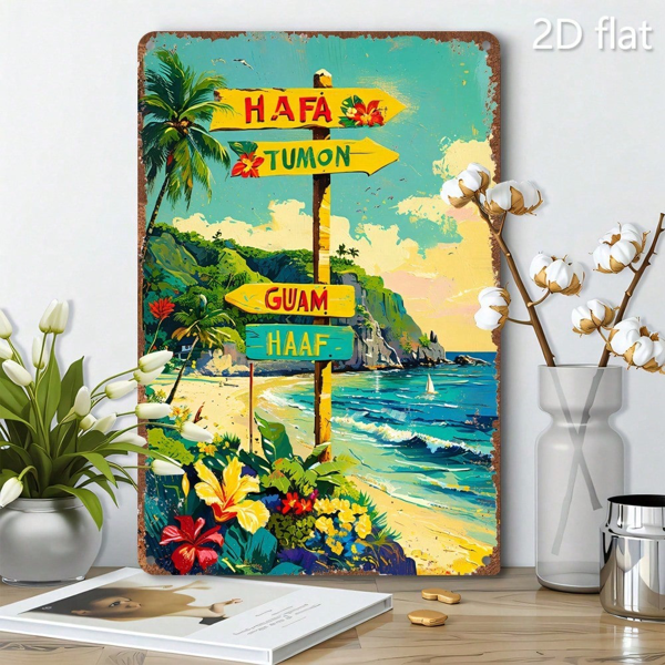 CIFbuy 热带海滩墙饰 8x12，日落棕榈树帆船海岸风金属牌匾（TikTok, temu 自提物流）-6