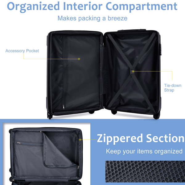 20-Inch Hardshell Carry-On Luggage, Lightweight Durable ABS Suitcase with Spinner Wheels, Built-in TSA Lock, 2 Packing Cubes, Skyblue-7