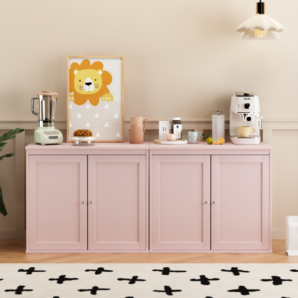 Kitchen Storage Cabinet with Double Doors, Coffee Bar Cabinet with Adjustable Shelves, Sideboard Buffet for Dining Room, Living Room or Entryway, Pink-30