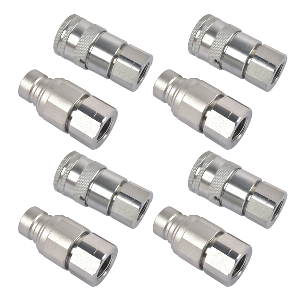 液压快速接头 4 Sets 1/2" Flat Face Hydraulic Coupler Quick Connect Fit for Bobcat 16028-6