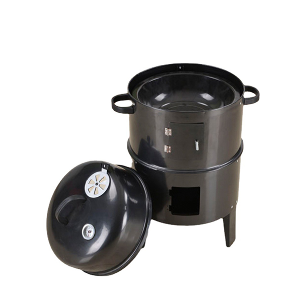 Outdoor double-layer grill, charcoal wood fired braising and smoking stove-8
