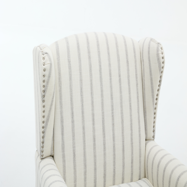 Modern Accent Chair with Retro Wood Legs, Comfy Upholstered Armchair, Floral Design Single Sofa Chair for Living Room Bedroom Office - Stripe-15