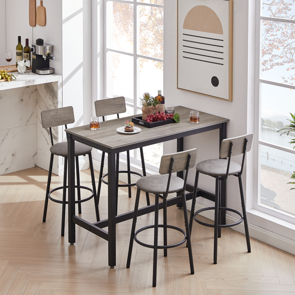 Bar Table Set with 4 Bar stools PU Soft seat with backrest, Grey, 47.24'' L x 23.62'' W x 35.43'' H-4