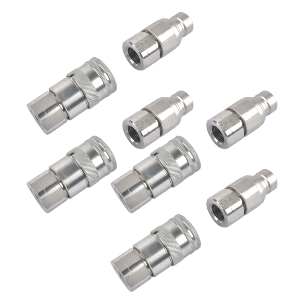 液压快速接头 4 Sets 1/2" Flat Face Hydraulic Coupler Quick Connect Fit for Bobcat 16028-2