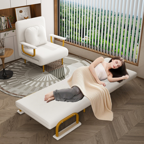 Folding Sofa Bed 3-in-1 Convertible Chair - 5-Position Adjustable Backrest with Pillow, Space-Saving Sleeper for Living Room, Bedroom & Office (White)-7