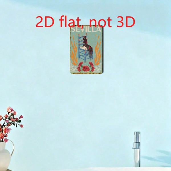 CIFbuy 复古塞维利亚风格艺术铝制铁皮装饰牌，花卉蓝椅图案，20x30厘米（TikTok, temu 自提物流）-4