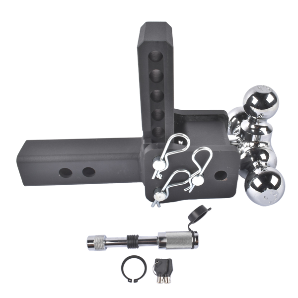 拖车钩 Adjustable Trailer Hitch Fits 2" Receiver Tri-Ball 5" Drop 10K GTW with Lock-2