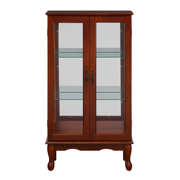 Curio Cabinet Lighted Curio Diapaly Cabinet with Adjustable Shelves and Mirrored Back Panel, Tempered Glass Doors (Cherry, 3 Tier), (E26 light bulb not included)-9