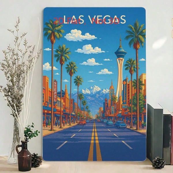 CIFbuy 复古拉斯维加斯城市街景2D印刷铁皮画 20x30厘米 艺术品（TikTok, temu 自提物流）-2