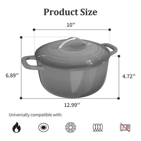 不锈钢手柄 5QT 4.7L 圆形 珐琅锅 黑灰渐变 含手套 隔热垫-2