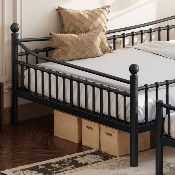 Queen over Queen Metal Bunk Bed with Unique Curved Guardrail Design, Round Tube bunk bed Frame, No Box Spring Required, Metal Bunk Bed Frame for Kids Teens,adults, Black-7