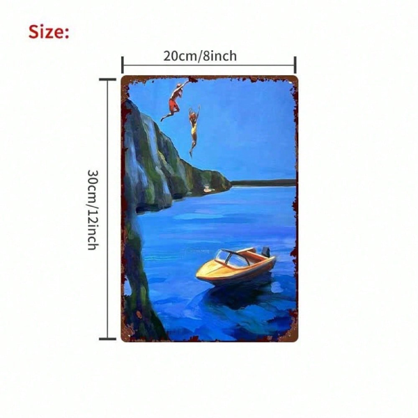 CIFbuy 1件悬崖跳水与小船墙饰，复古航海风画作，8x12英寸装饰品（TikTok, temu 自提物流）-4