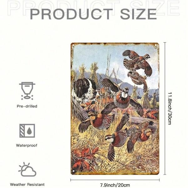 CIFbuy 复古金属铁皮招牌 狗与鸟狩猎图案 复古墙面装饰 8x12英寸（TikTok, temu 自提物流）-3