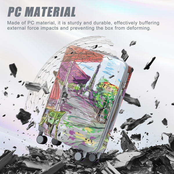 20"/24"/28" 3 pcs/set in PC Spinner Wheel Luggage, Carry on Suitcase, With Printed pattern and Combination Lock (Coffee+Iron Tower)-5