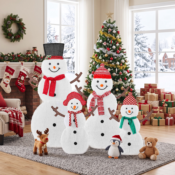 4pcs 5ft 白色 2D雪人一家四口树枝手 蒙布绒布 250灯暖白灯 圣诞灯饰雪人 4.5V 3.6W-11