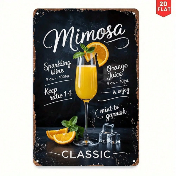 CIFbuy 复古铁艺含羞草配方图，气泡酒橙汁金属装饰牌（TikTok, temu 自提物流）-5