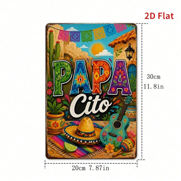 CIFbuy 爸爸西托墨西哥锡制壁饰 2D 平面 复古五彩节墙面装饰（TikTok, temu 自提物流）-2