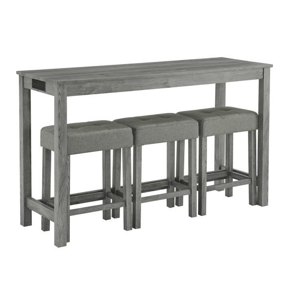 59 Inch Bar Table, Dining Table, Sofa Table with Power Outlet, 3 Upholstered Stools, 4 Piece Bar Table and Chair Set for Living Room, Dining Room, Kitchen-16