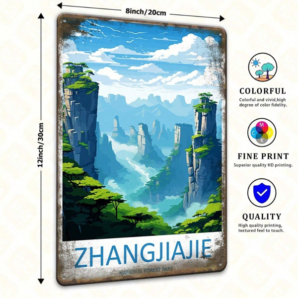 CIFbuy 1个张家界复古金属铁皮招牌，复古中国旅行风景图案 8x12（TikTok, temu 自提物流）-2