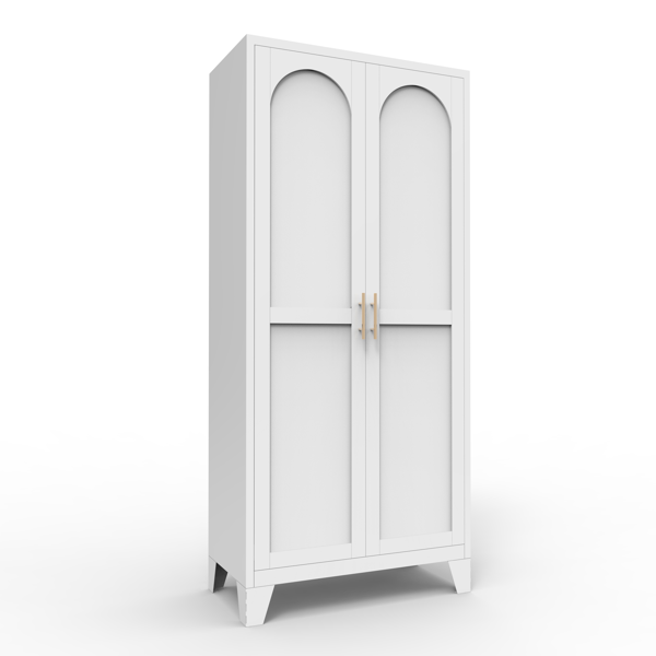 61'' 2 Shapely Doors Cabinet, Metal Storage Cabinet with Doors and Adjustable Shelves, for Bedroom, Living Room(White)-10