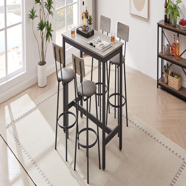 Bar Table Set with 4 Bar stools PU Soft seat with backrest, Grey, 47.24'' L x 23.62'' W x 35.43'' H-6