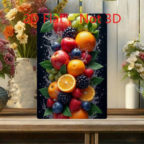 CIFbuy 20x30厘米 新鲜混合水果水花锡制装饰牌，2D印刷铝制艺术画（TikTok, temu 自提物流）-5