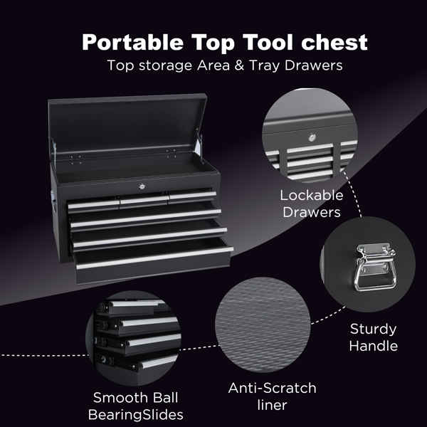 Tool Chest, 8-Drawer Rolling Tool Storage Cabinet with 2 in 1 Detachable Top Tool Box, Liner, Lockable Wheels, Side Hooks, Locking Mechanism, Metal Tool Cart for Garage-5