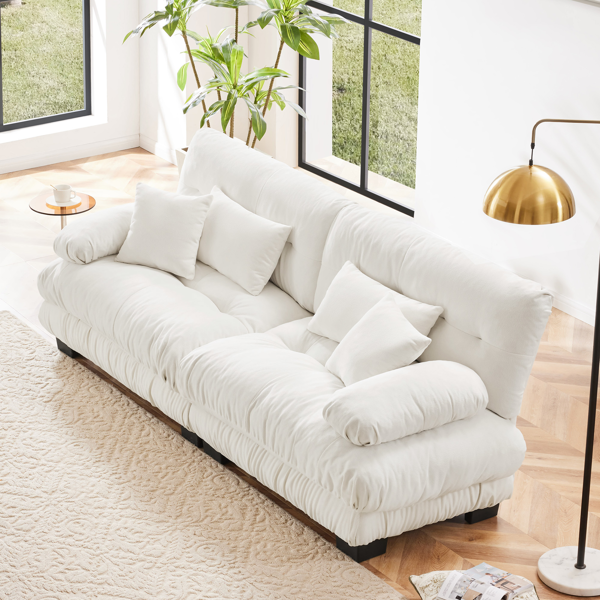 Cloud Couch 2 Seater Sofa for Living Room, Chenille 2 - Seat sofa with 2 Lumbar pillows and 2 throw pillows,Chenille White-1