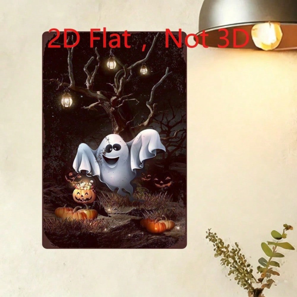 CIFbuy 复古万圣节铁皮装饰牌，可爱笑脸幽灵南瓜灯笼 8x12 艺术装饰（TikTok, temu 自提物流）-4