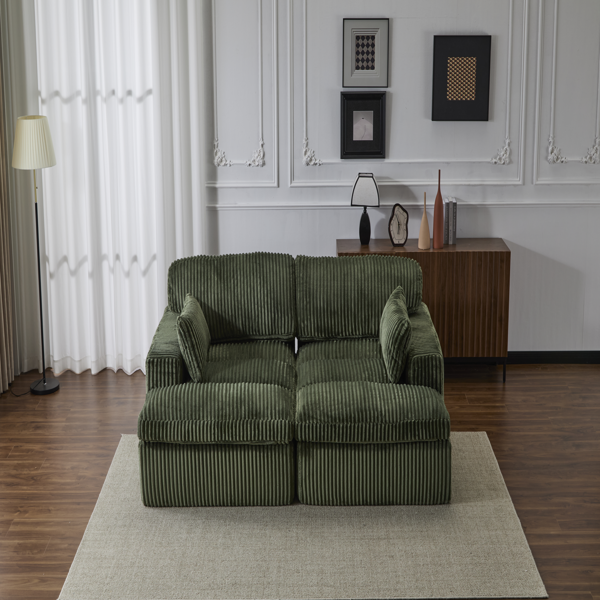 Double Chaise Lounge Chair Indoor,Oversized Upholstered Sleeper Cloud Couch,Deep Seat Luxury Sofa Bed,Sectional Sofa Chaise Love-seat,Corduroy Reading Chair for Living Room,No Assembly Required,Green-12
