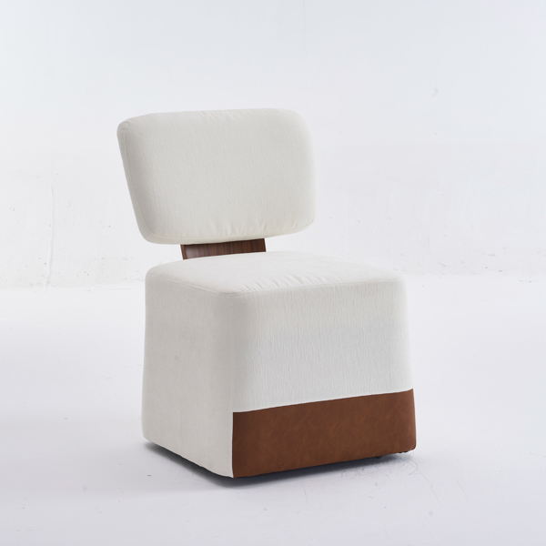 Linen Upholstered Armless Dining Chair with Casters,IVORY-3
