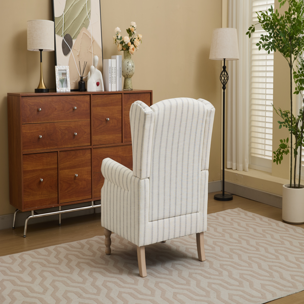 Modern Accent Chair with Retro Wood Legs, Comfy Upholstered Armchair, Floral Design Single Sofa Chair for Living Room Bedroom Office - Stripe-4