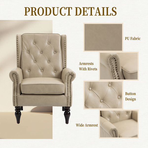 Wood Frame Armchair, Modern Accent Chair Lounge Chair with Sturdy Wood Legs for Living Room Bedroom (Camel PU)-5