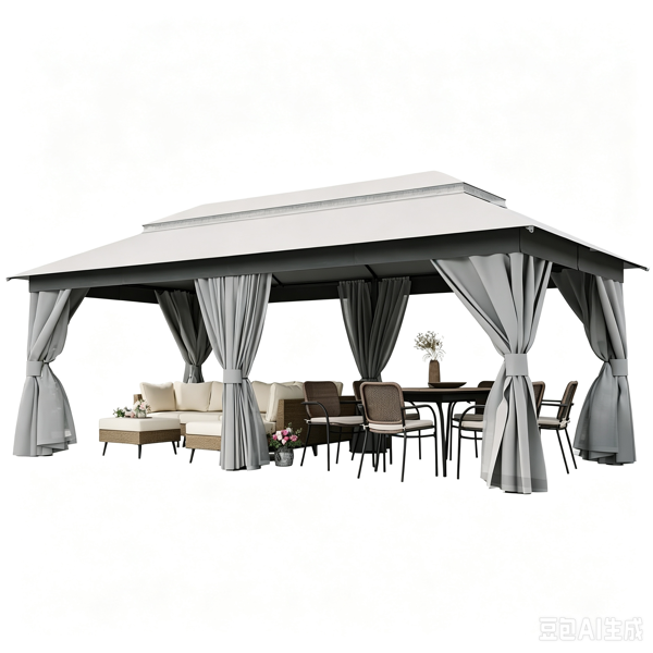 庭院凉亭 10'x20'，户外重型派对帐篷，带双层顶棚、蚊帐和隐私屏风，适用于后院、花园和草坪-1