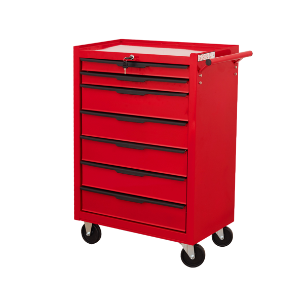 7-Drawer Rolling Tool Chest Cabinet, Large Capacity Metal  Tool Box with Wheels and Cylinder Locking, Roll Around Storage Organizer Tool Cart for Garage, Warehouse, Work Shop - Red-1