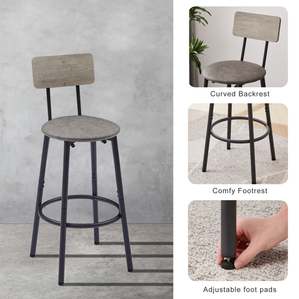 Bar Table Set with 4 Bar stools PU Soft seat with backrest, Grey, 47.24'' L x 23.62'' W x 35.43'' H-10