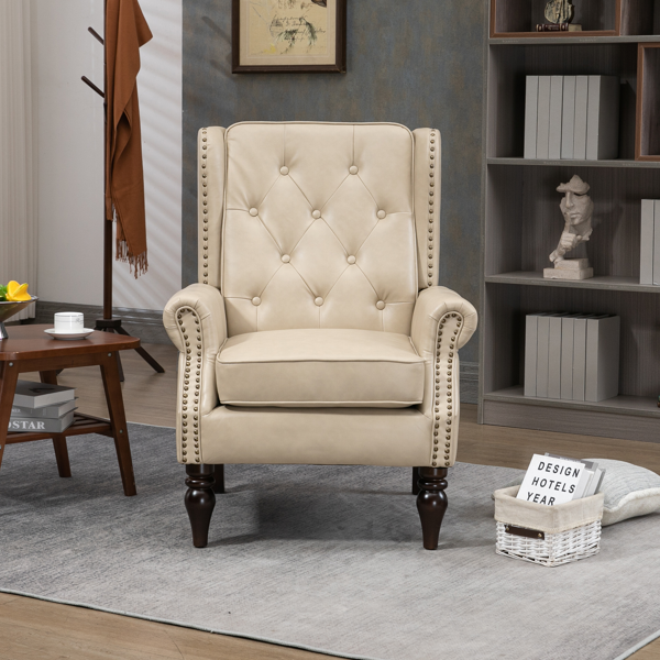 Wood Frame Armchair, Modern Accent Chair Lounge Chair with Sturdy Wood Legs for Living Room Bedroom (Camel PU)-3