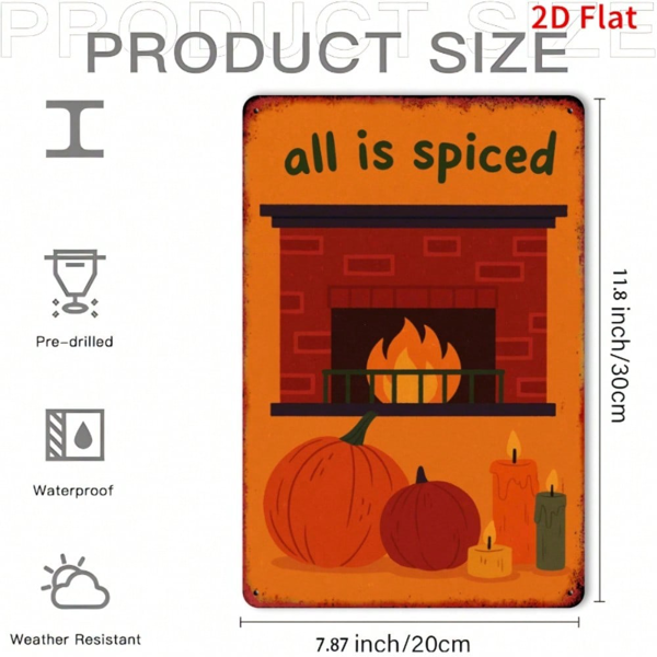 CIFbuy 铁质招牌 2D装饰，壁炉秋日主题金属墙饰 节日礼品 8x12（TikTok, temu 自提物流）-6