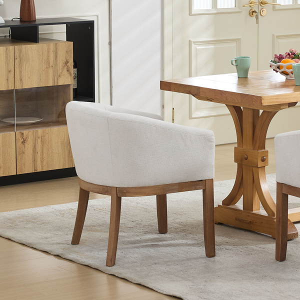 Mid Century Modern Upholstered Barrel Dining Chairs with Arms,Farmhouse Linen Kitchen & Dining Room Chairs with Natural Hardwood Frame, 19" W Accent Chairs for Living Room,Single Pack,Beige,SW1891BG-14