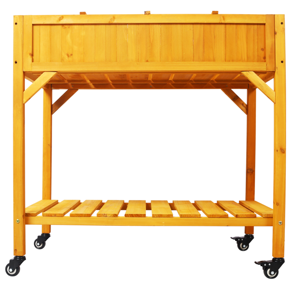Elevated 8 Pocket Herb Garden Bed, Mobile Raised Customizable Wood Planter for Herbs, Vegetables, Flowers w/ Lockable Wheels, Storage Shelf, Drainage Holes-5