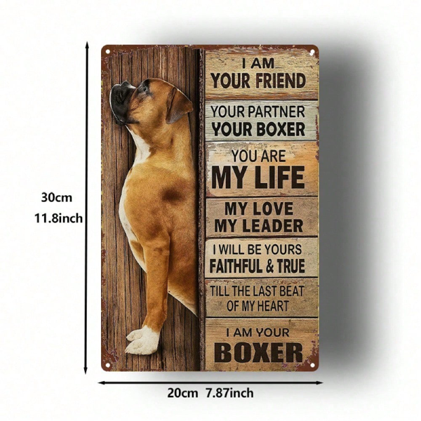 CIFbuy 拳师犬金属壁挂牌 8x12，铁质铭牌 忠诚伴侣 狗主人墙饰艺术（TikTok, temu 自提物流）-3