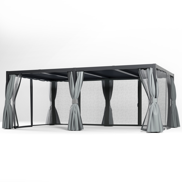 12' x 20'现代风格凉亭，带可调节百叶窗，适用于户外顶棚、花园，组装简便，经久耐用，炭灰色-4