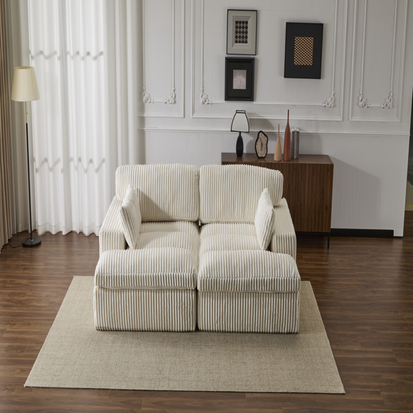 Double Chaise Lounge Chair Indoor,Oversized Upholstered Sleeper Cloud Couch,Deep Seat Luxury Sofa Bed,Sectional Sofa Chaise Love-seat,Corduroy Reading Chair for Living Room,No Assembly Required,White-16
