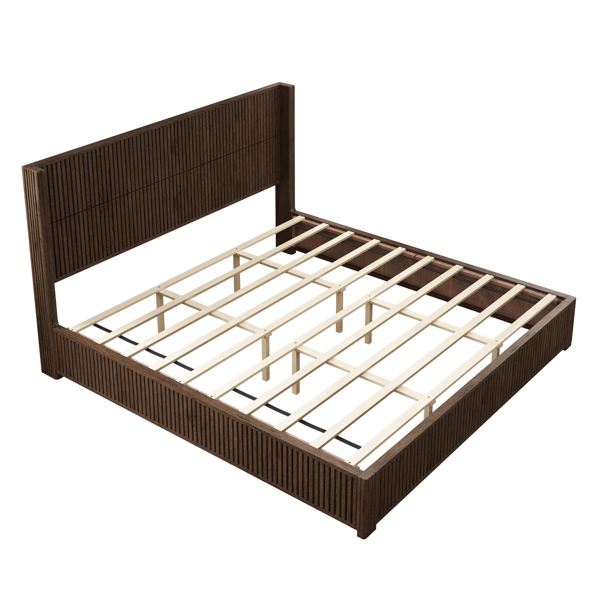 Solid Wood Platform Bed Frame with Headboard, No Box Spring Needed, Floor-standing bed, Easy Assembly, King Size, Walnut-9
