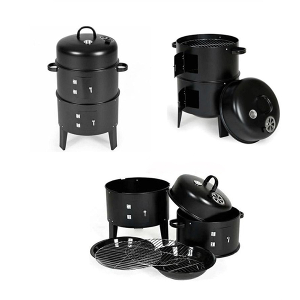 Outdoor double-layer grill, charcoal wood fired braising and smoking stove-4