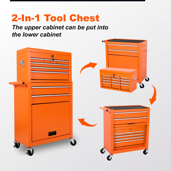 Tool Chest, 8-Drawer Rolling Tool Storage Cabinet with 2 in 1 Detachable Top Tool Box, Liner, Lockable Wheels, Side Hooks, Metal Tool Cart for Garage-8