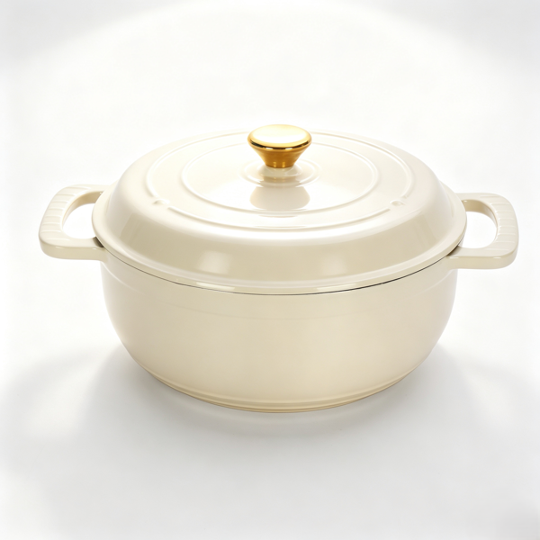 铸铁 5QT 烹饪锅具 陶瓷白 含两个硅胶手套 珐琅锅-3