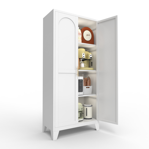 61'' 2 Shapely Doors Cabinet, Metal Storage Cabinet with Doors and Adjustable Shelves, for Bedroom, Living Room(White)-13