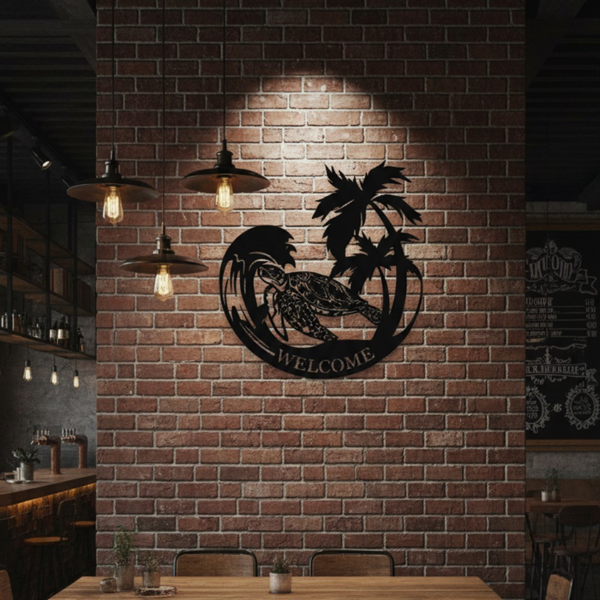 CIFbuy 激光切割哑光黑海龟金属壁饰，几何海洋波浪防水雕塑，海滨别墅庭院墙面装饰，现代硅藻土材质点缀，专为海龟爱好者打造的独特礼物——情侣浪漫家居装饰的完美爱意之选（TikTok, temu 自提物流）-3